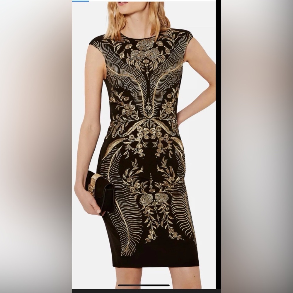 Karen Millen Black and Gold Embroidered Dress